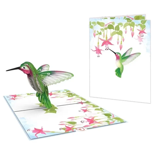 Papercrush pop-up kaart kolibri voorkant en binnenkant