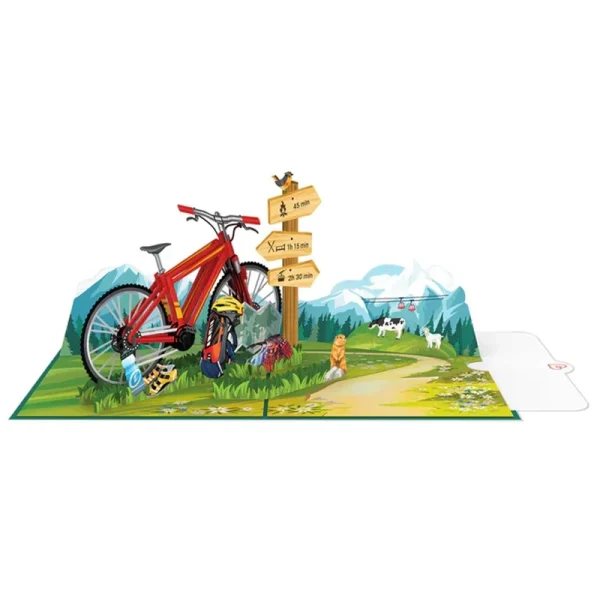 Papercrush pop-up kaart mountainbike binnenkant met schrijfkaart