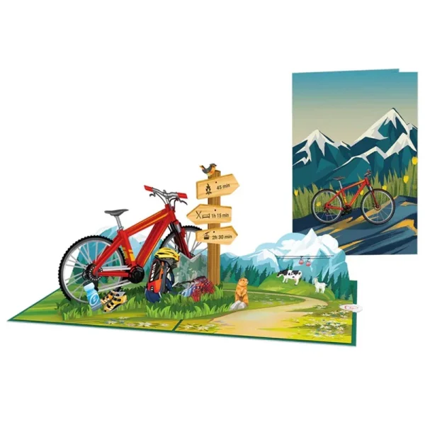 Papercrush pop-up kaart mountainbike voorkant en binnenkant