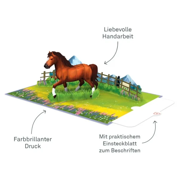 Papercrush pop-up kaart paard binnenkant