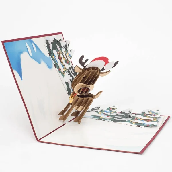Papercrush pop-up kaart rendier binnenkant opengevouwen