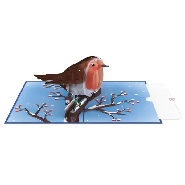 Papercrush pop-up kaart roodborstje in de winter binnenkant met schrijfkaart