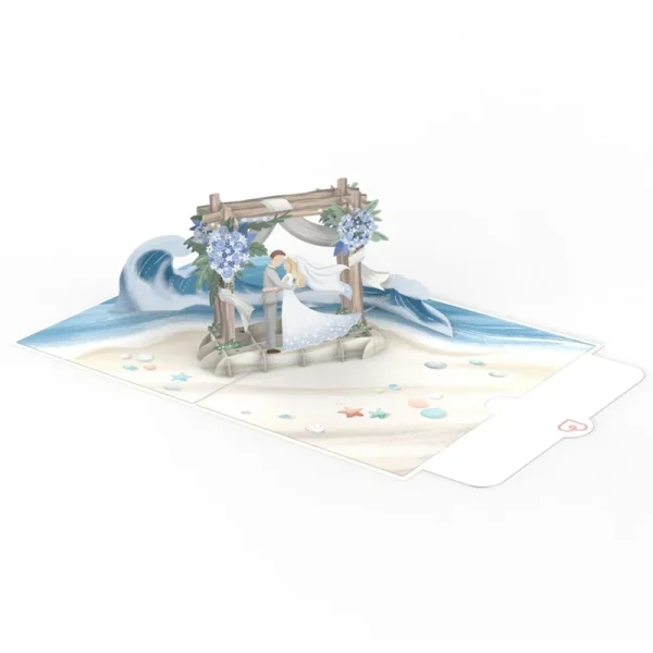 Papercrush pop-up kaart strandhuwelijk binnenkant met schrijfkaart