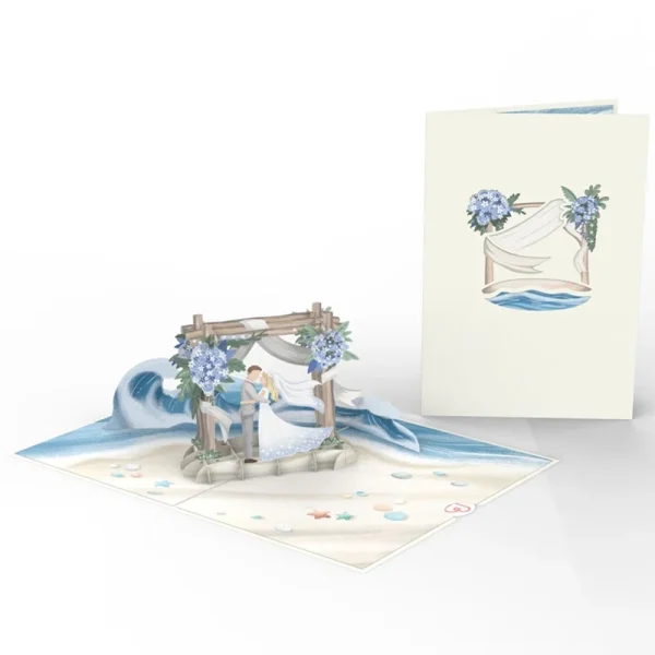 Papercrush pop-up kaart strandhuwelijk voorkant en binnenkant