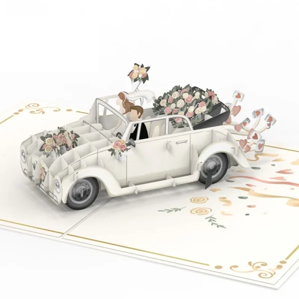Papercrush pop-up kaart trouwauto