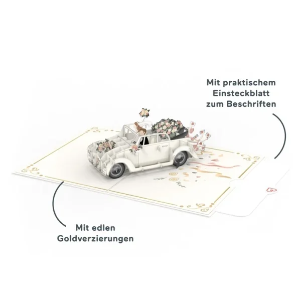 Papercrush pop-up kaart trouwauto voorbeeld
