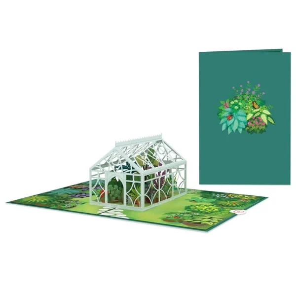 Papercrush pop-up kaart tuinkas voorkant en binnenkant