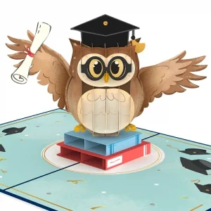 Papercrush pop-up wenskaart uil met afstudeerhoed