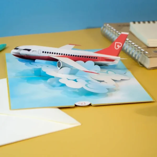 Papercrush pop-up kaart vliegtuig sfeerfoto zijkant