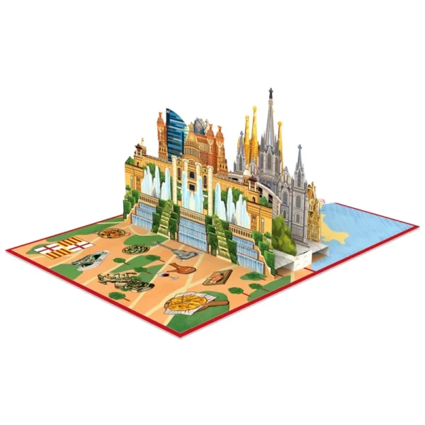 Papercrush pop-up wenskaart Barcelona binnenkant zijaanzicht