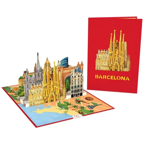 Papercrush pop-up wenskaart Barcelona voorkant en binnenkant