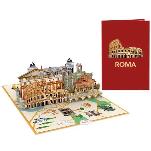 Papercrush pop-up wenskaart Rome voorkant en binnenkant
