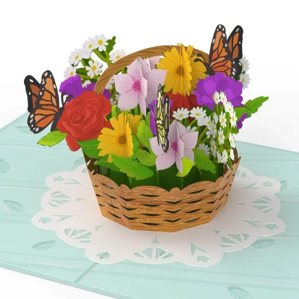 Papercrush pop-up wenskaart bloemenmand met vlinders