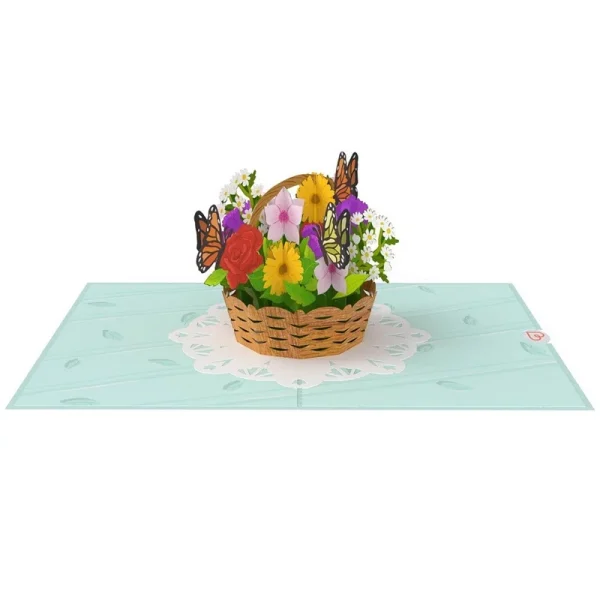Papercrush pop-up wenskaart bloemenmand met vlinders binnenkant