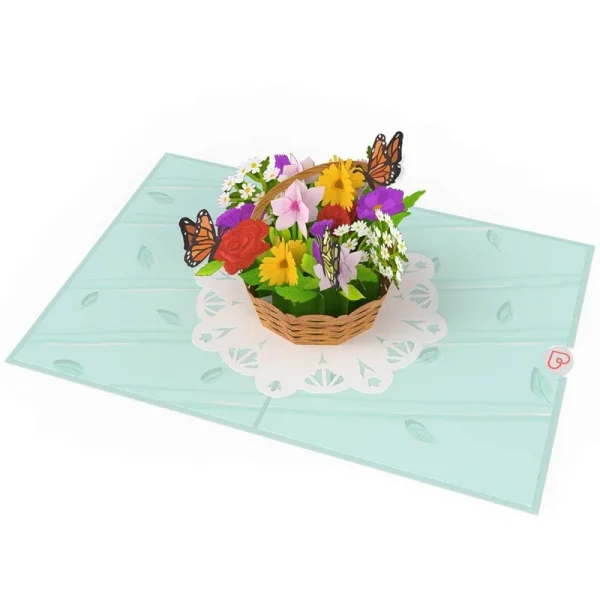 Papercrush pop-up wenskaart bloemenmand met vlinders binnenkant bovenaanzicht