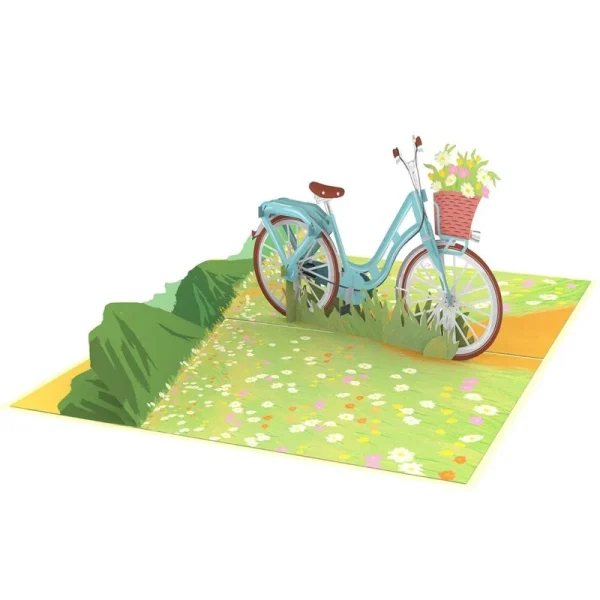 Papercrush pop-up wenskaart fiets met bloemen binnenkant zijkant