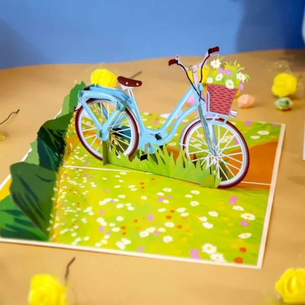 Papercrush pop-up wenskaart fiets met bloemen sfeerfoto