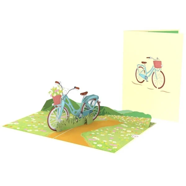 Papercrush pop-up wenskaart fiets met bloemen voorkant en binnenkant