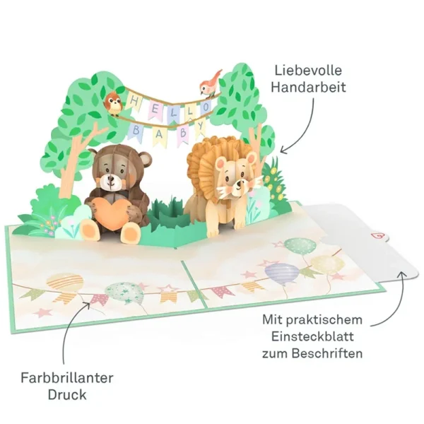 Papercrush pop-up wenskaart hello baby binnenkant met schrijfkaart