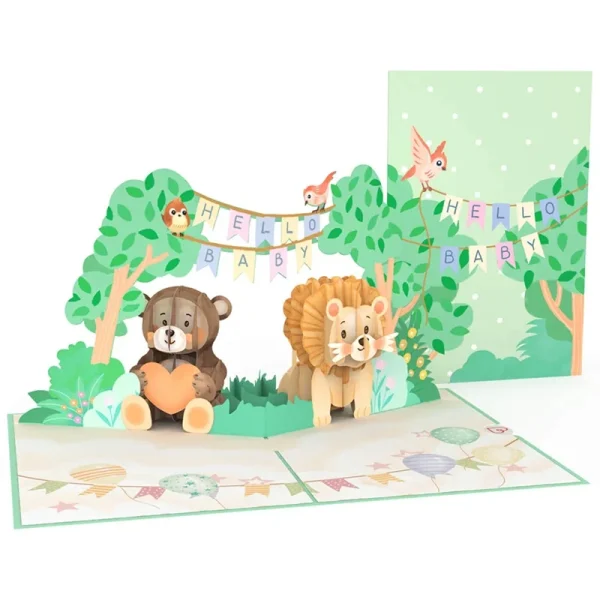 Papercrush pop-up wenskaart hello baby voorkant en binnenkant