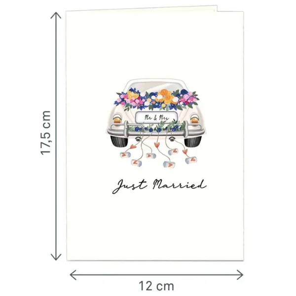 Papercrush pop-up wenskaart just married voorkant