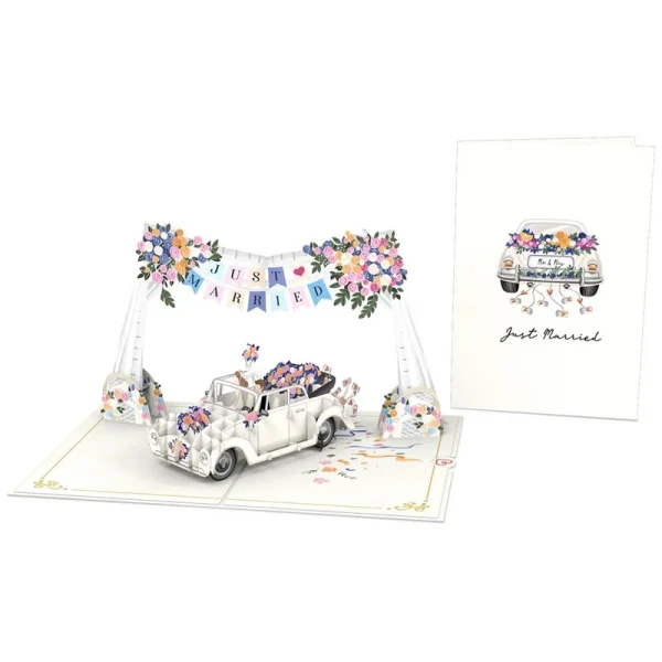 Papercrush pop-up wenskaart just married voorkant en binnenkant