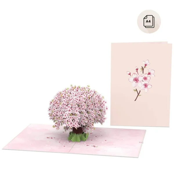 Papercrush pop-up wenskaart kersenbloesem XXL voorkant en binnenkant
