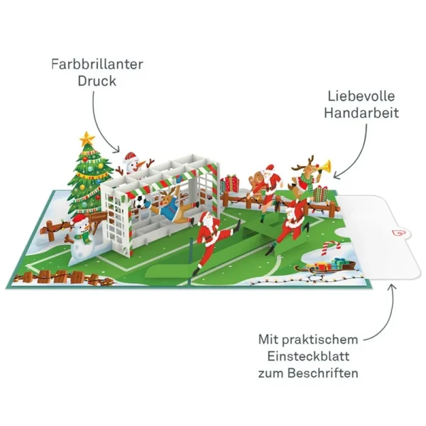 Papercrush pop-up wenskaart kerst voetbal binnenkant met schrijfkaart
