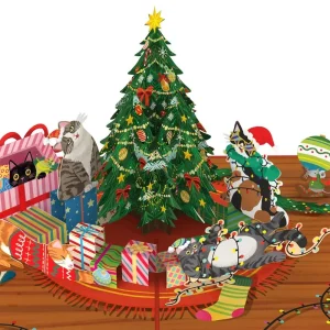 Papercrush pop-up wenskaart kerstboom met katten