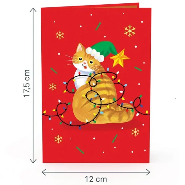 Papercrush pop-up wenskaart kerstboom met katten voorkant