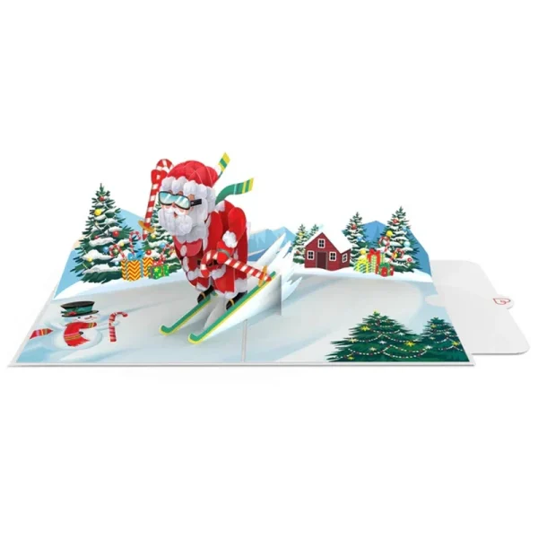 Papercrush pop-up wenskaart kerstman op ski's binnenkant