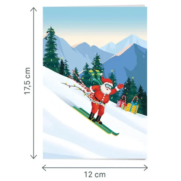 Papercrush pop-up wenskaart kerstman op ski's voorkant