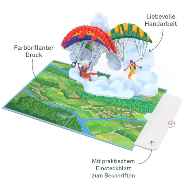 Papercrush pop-up wenskaart paragliding binnenkant met schrijfkaart