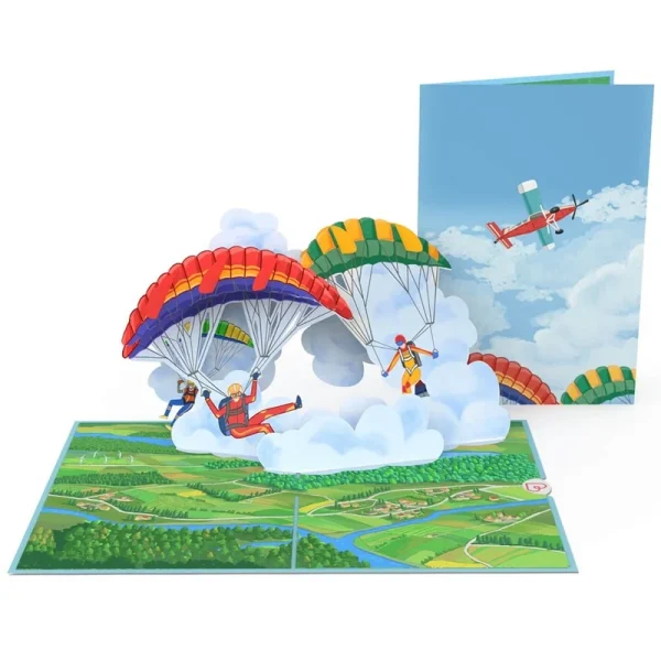 Papercrush pop-up wenskaart paragliding voorkant en binnenkant
