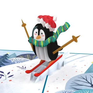 Papercrush pop-up wenskaart pinguïn op ski's