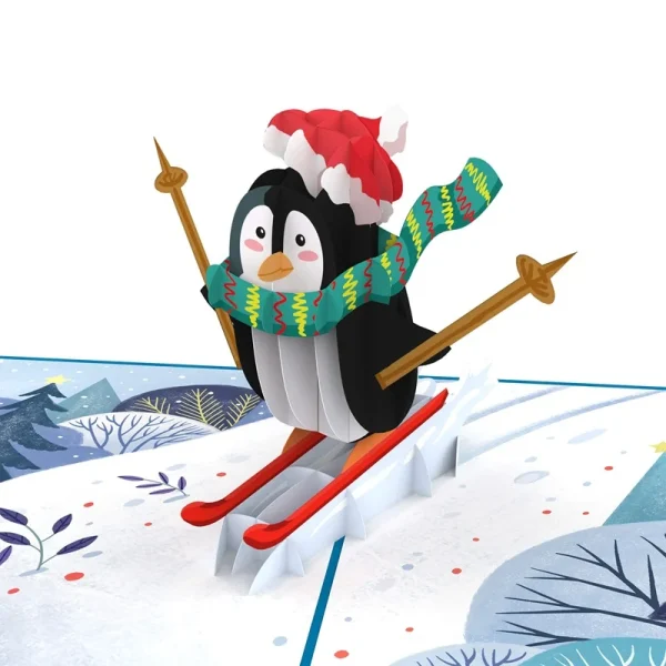 Papercrush pop-up wenskaart pinguïn op ski's
