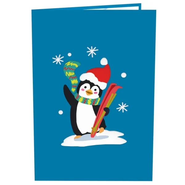 Papercrush pop-up wenskaart pinguïn op ski's voorkant