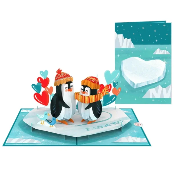 Papercrush pop-up wenskaart pinguïnliefde voorkant en binnenkant