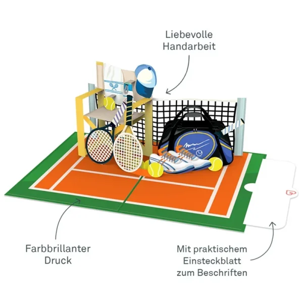Papercrush pop-up wenskaart tennis binnenkant met schrijfkaart