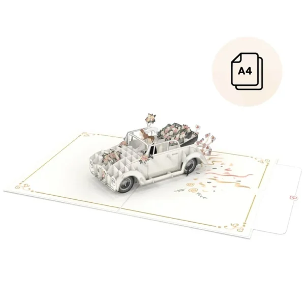 Papercrush pop-up wenskaart trouwauto (mr & mrs) XXL binnenkant met schrijfkaart