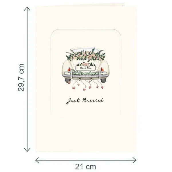 Papercrush pop-up wenskaart trouwauto (mr & mrs) XXL voorkant
