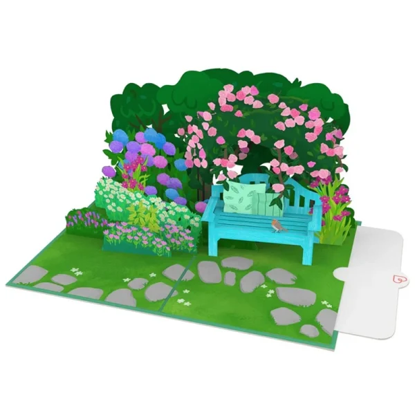 Papercrush pop-up wenskaart tuin met bloemen binnenkant met schrijfkaart