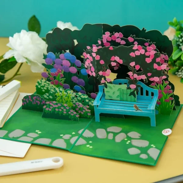 Papercrush pop-up wenskaart tuin met bloemen sfeerfoto
