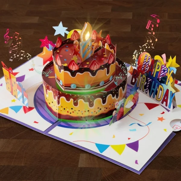 Papercrush pop-up wenskaart verjaardagstaart met licht en muziek
