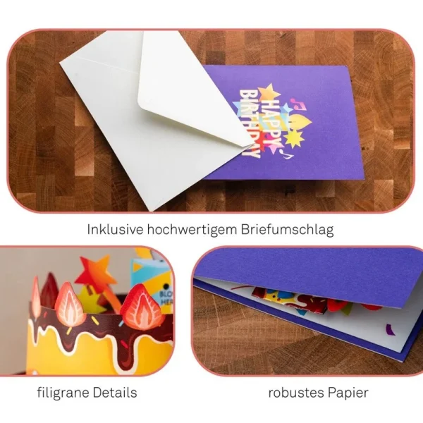 Papercrush pop-up wenskaart verjaardagstaart met licht en muziek details