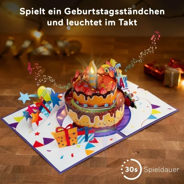 Papercrush pop-up wenskaart verjaardagstaart met licht en muziek met verjaardagsliedje