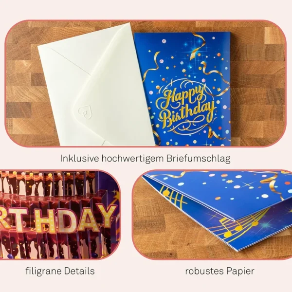 Papercrush pop-up wenskaart verjaardagsvuurwerk met licht en muziek details