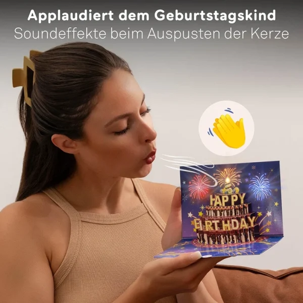 Papercrush pop-up wenskaart verjaardagsvuurwerk met licht en muziek met applaus