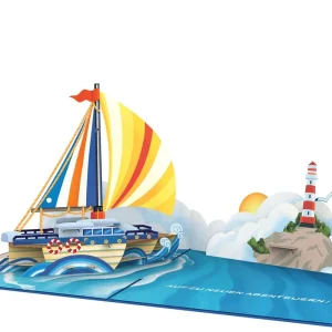 Papercrush pop-up wenskaart zeilschip op nieuwe avonturen