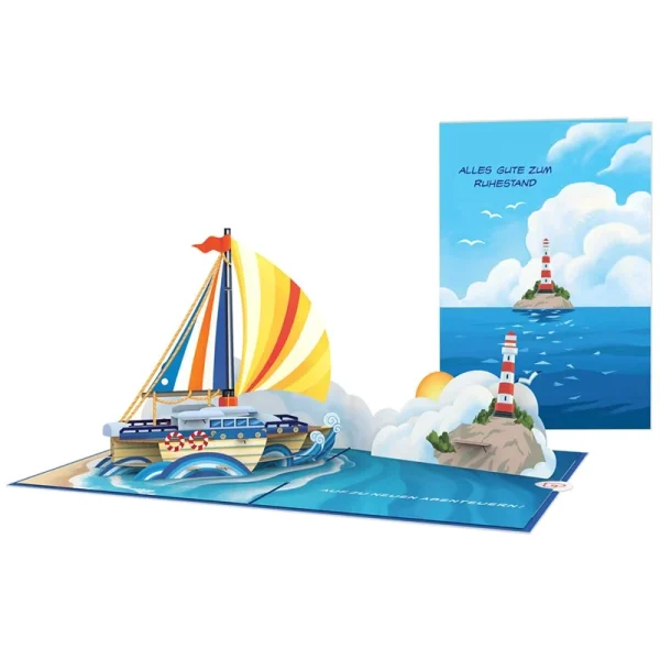 Papercrush pop-up wenskaart zeilschip op nieuwe avonturen voorkant en binnenkant